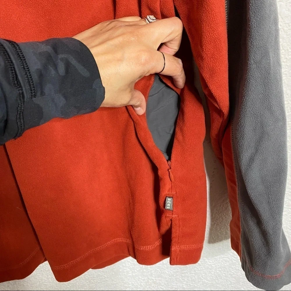REI- Men’s Orange/Grey Fleece Quarter Zip Size M